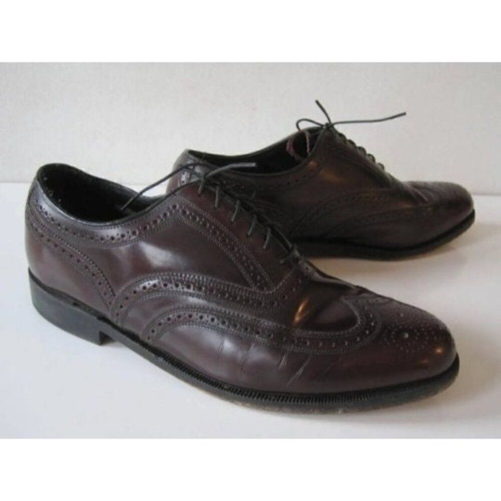 Vintage FLORSHEIM IMPERIAL Shoes Sz 10 Mens Oxfords Leather Wingtip Formal Burgu